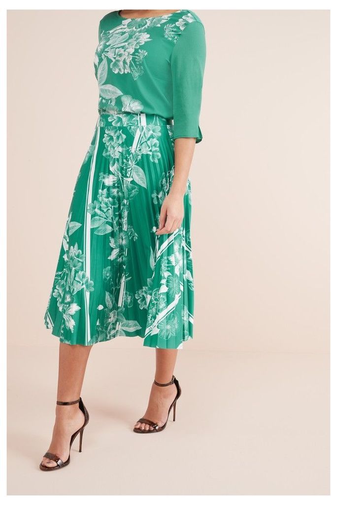 Womens Next Floral Print Pleat Skirt -  Green