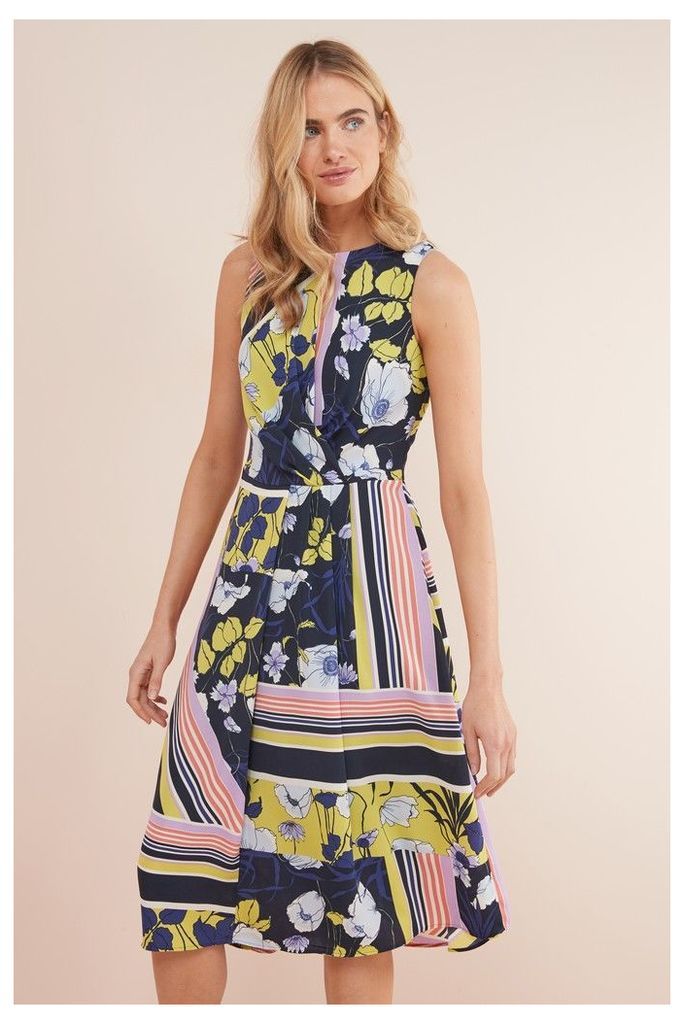 Womens Next Navy/Yellow Floral Printed Dress -  Blue