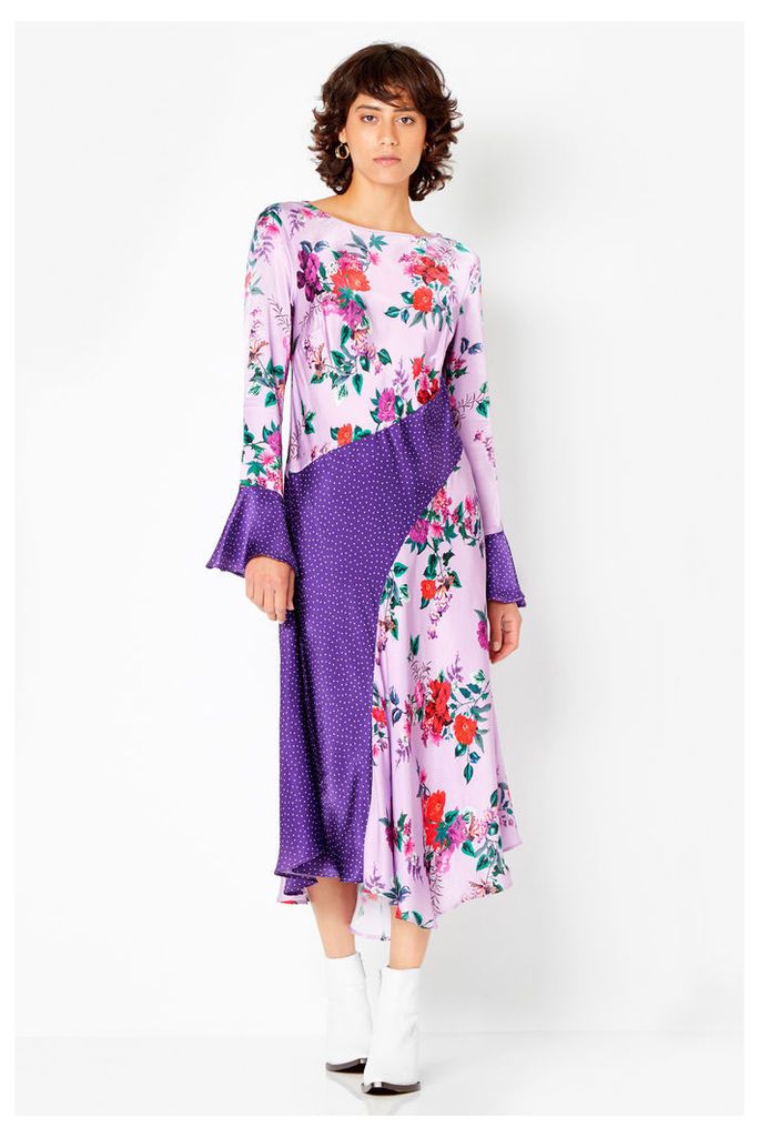 Womens Ghost London Lilac Carly Satin Floral Spot Dress -  Purple