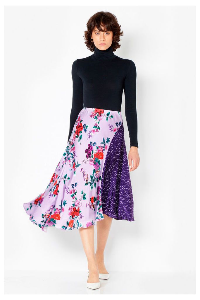 Womens Ghost London Lilac Carolyn Satin Floral Spot Skirt -  Purple