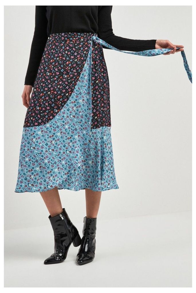 Womens Next Blue Ditsy Print Ruffle Wrap Skirt -  Blue