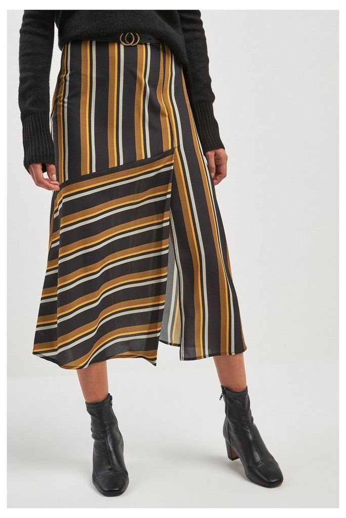 Womens Next Yellow/Navy Stripe Cut About Midi Skirt -  Blue