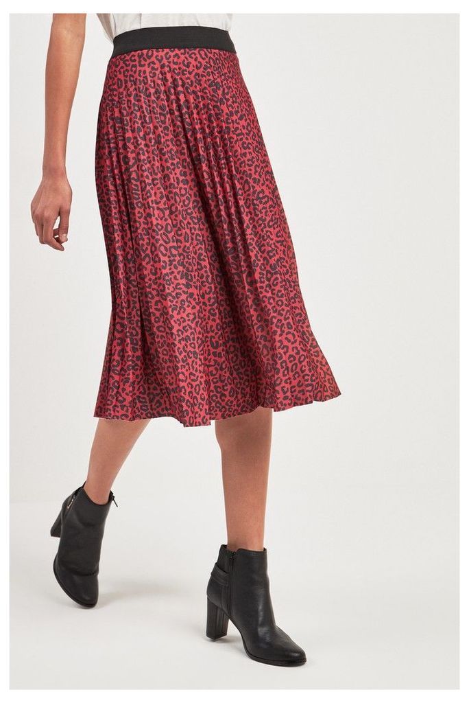 Womens Next Red Animal Pleated Skirt -  Red