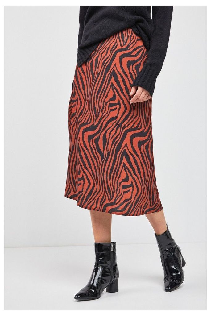 Womens Next Rust Animal Zebra Print Midi Skirt -  Orange