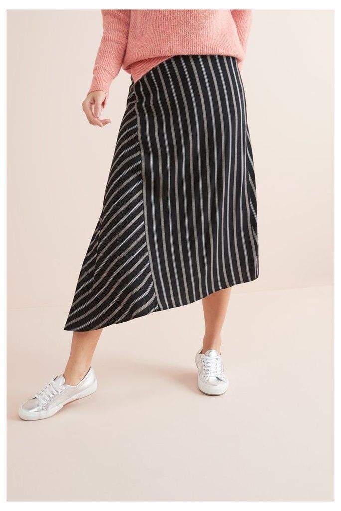 Womens Next Black Stripe Asymmetric Hem Skirt -  Black