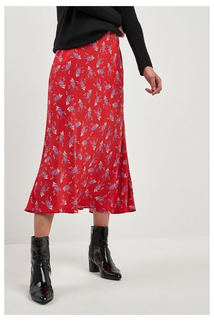 Womens Next Red Floral Print Midi Skirt -  Red