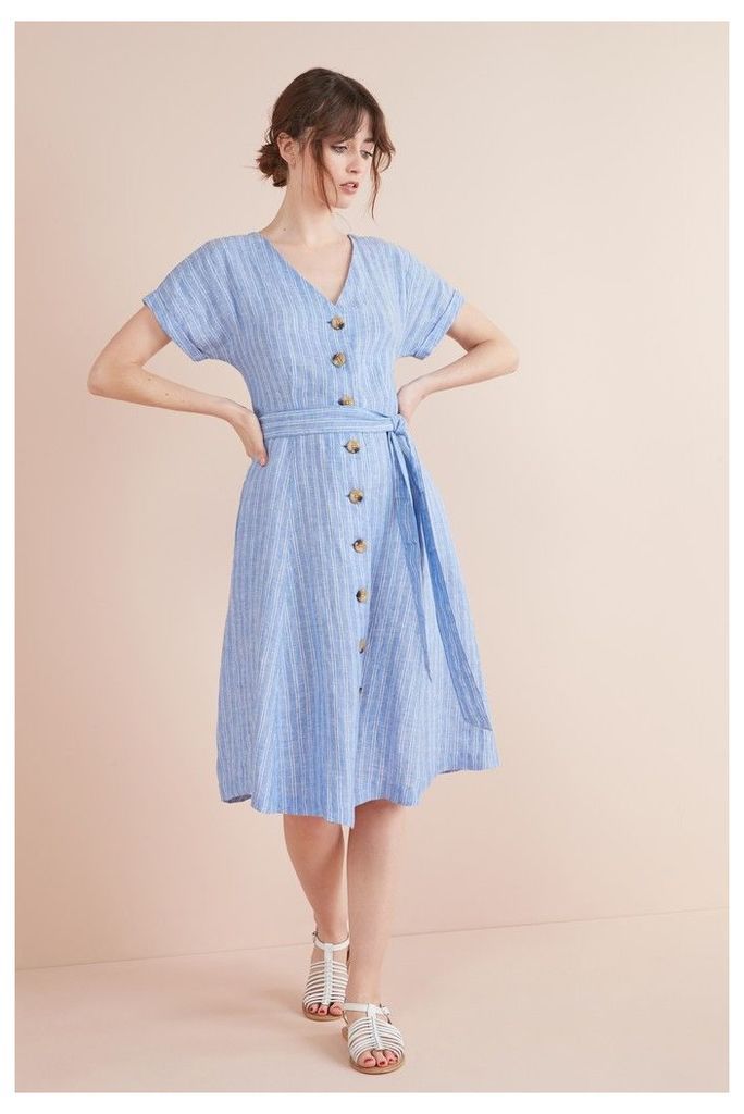 Womens Next Blue Button Through Linen Dress -  Blue