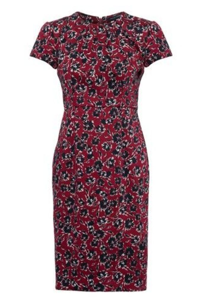 Womens French Connection Red Floral Fitted Dress -  Red