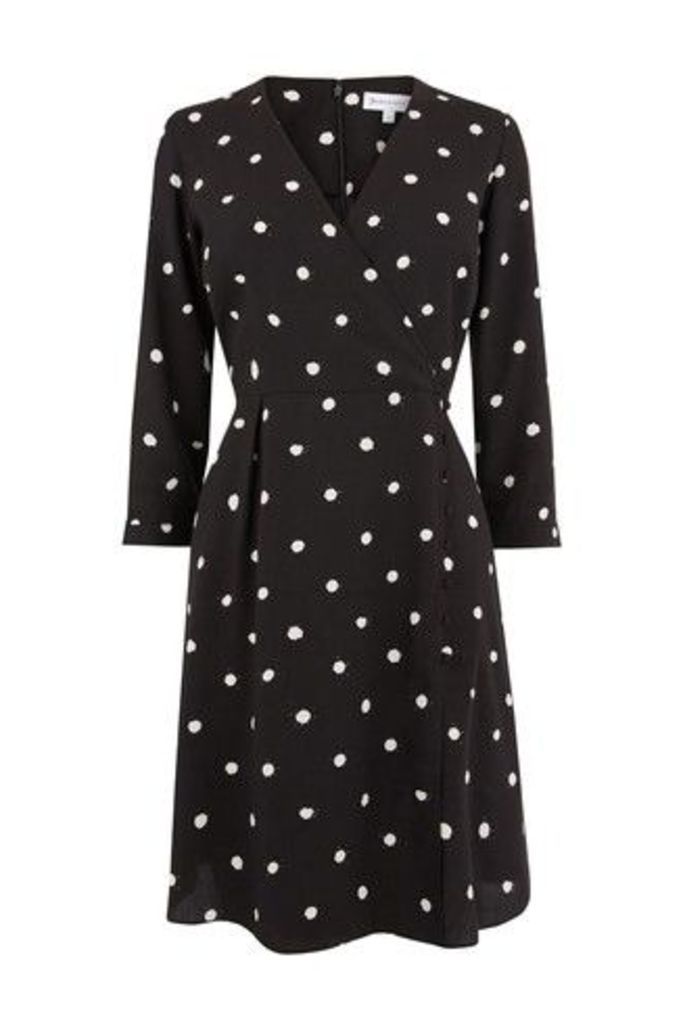 Womens Warehouse Black Spot Mini Wrap Dress -  Black
