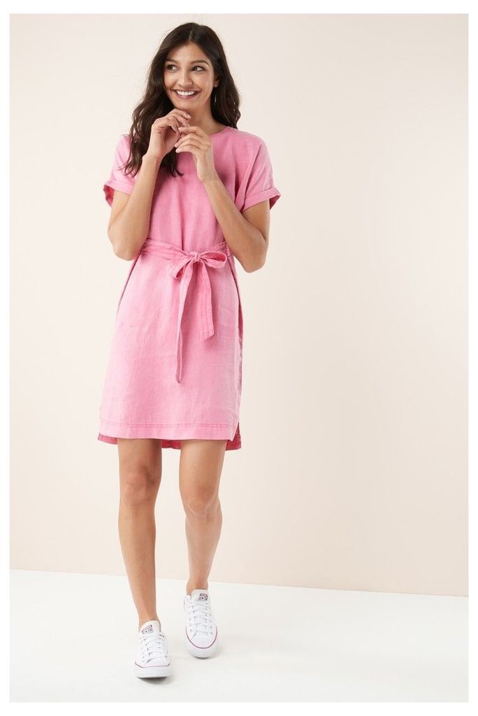 Womens Next Pink Linen T-Shirt Dress -  Pink