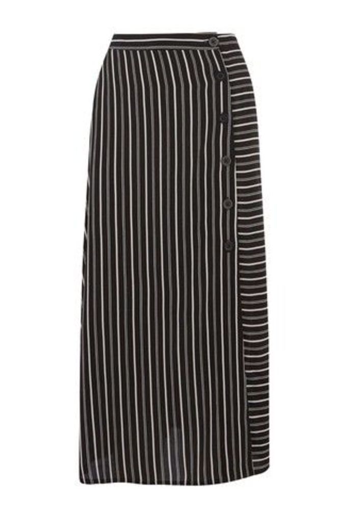 Womens Warehouse Black Stripe Button Side Midi Skirt -  Black
