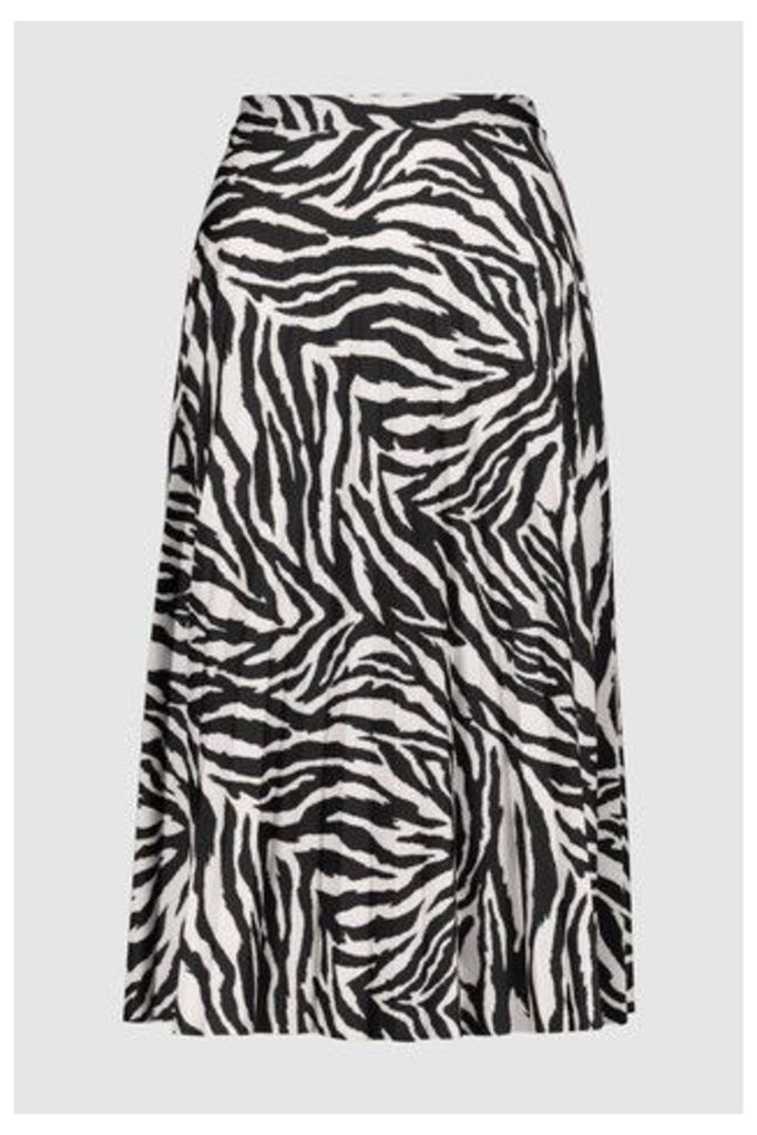 Womens F&F Black Zebra Pleated Skirt -  Black
