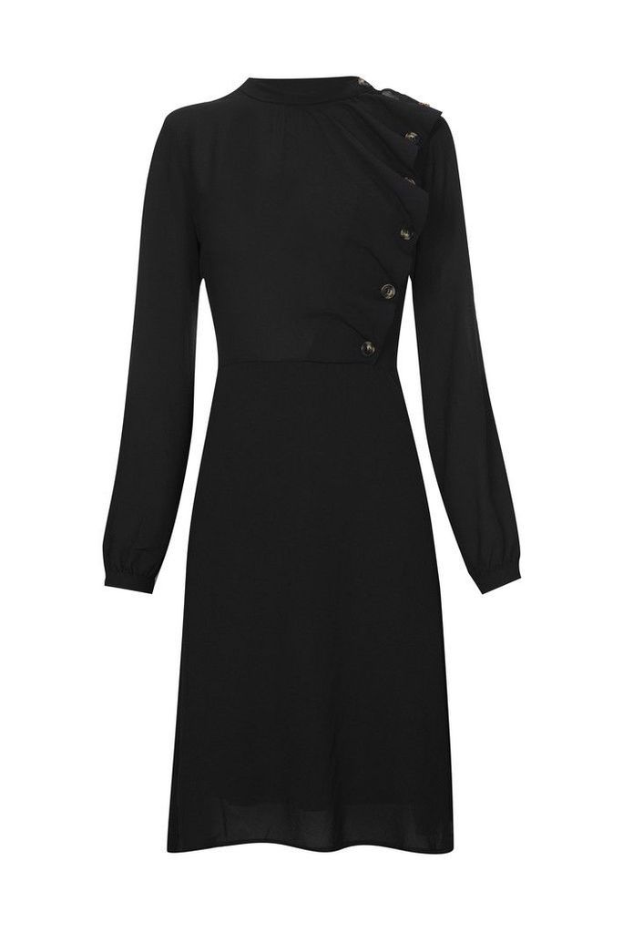 Womens Vero Moda Petite Long Sleeve Ruffle Dress -  Black