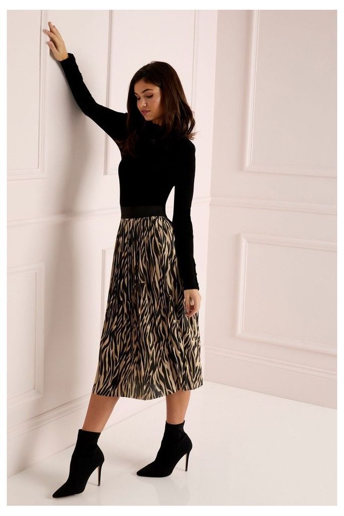 Lipsy Zebra Print Pleated Skirt - 8 - Brown