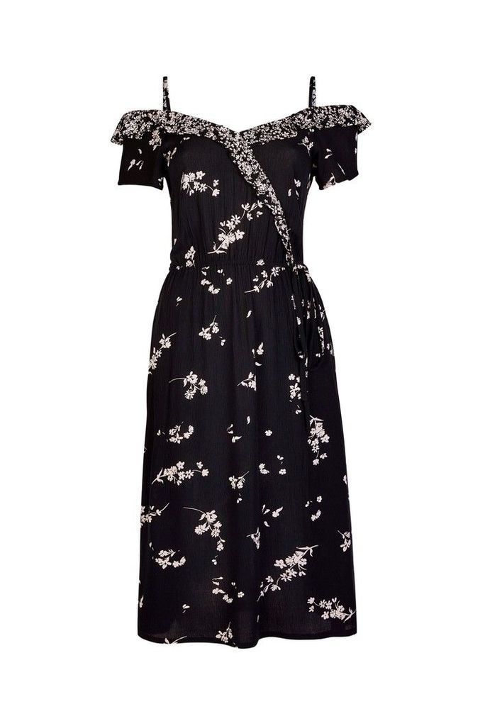 Womens Dorothy Perkins Ditsy Wrap Dress -  Black
