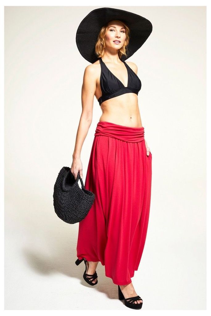 Womens HotSquash Red Roll Top Maxi Skirt -  Red