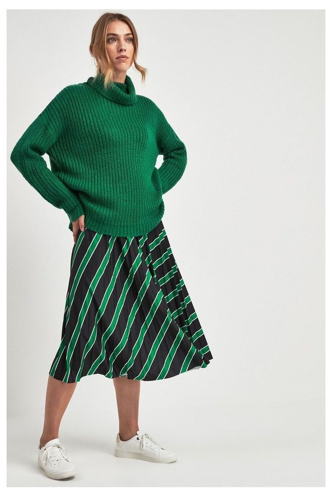 Womens F&F Green Stripe Pleated Skirt -  Green