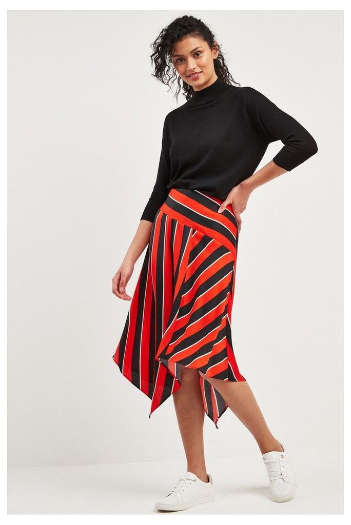 Womens F&F Red Stripe Asymmetric Skirt -  Red