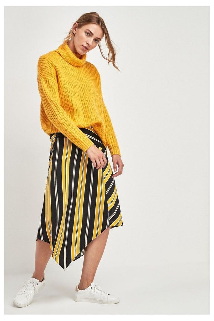 Womens F&F Yellow Stripe Asymmetric Skirt -  Yellow