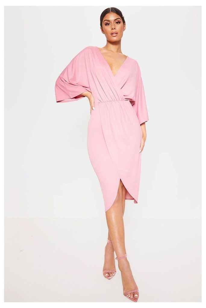Womens PrettyLittleThing Kimono Wrap Dress -  Pink