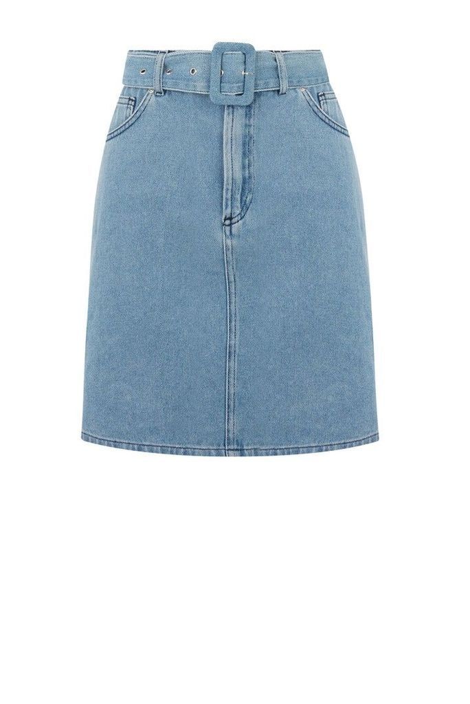 Womens Warehouse Blue Self Buckle Denim Skirt -  Blue