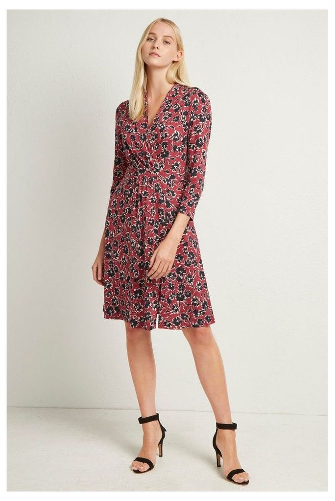 Womens French Connection Red Floral Meadow 3/4 Sleeve Dress -  Red
