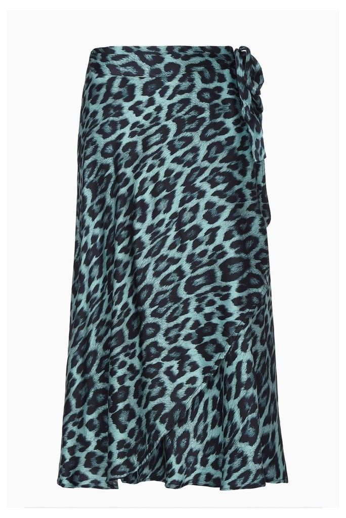 Womens Ghost London Leopard Jayne Blue Leopard Print Wrap Skirt -  Animal
