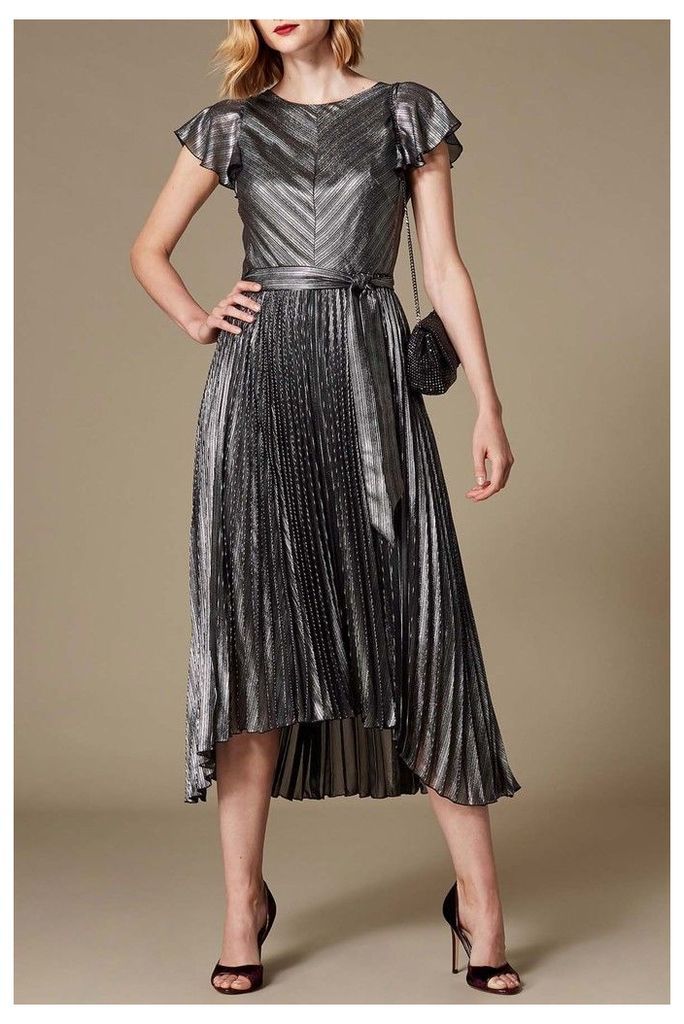 Womens Karen Millen Silver Linear Metallic Dress -  Silver