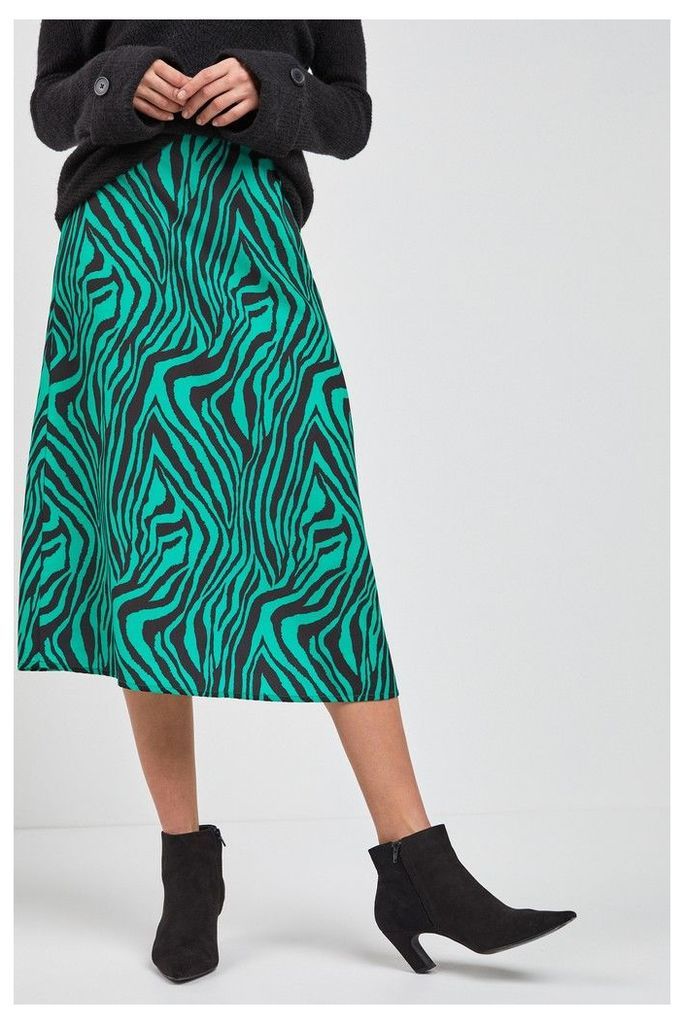 Womens Next Green Animal Zebra Print Midi Skirt -  Green