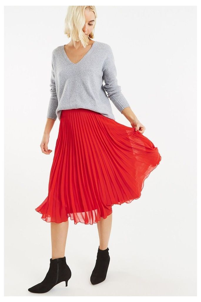 Womens Oasis Coral Pleated Skirt -  Red