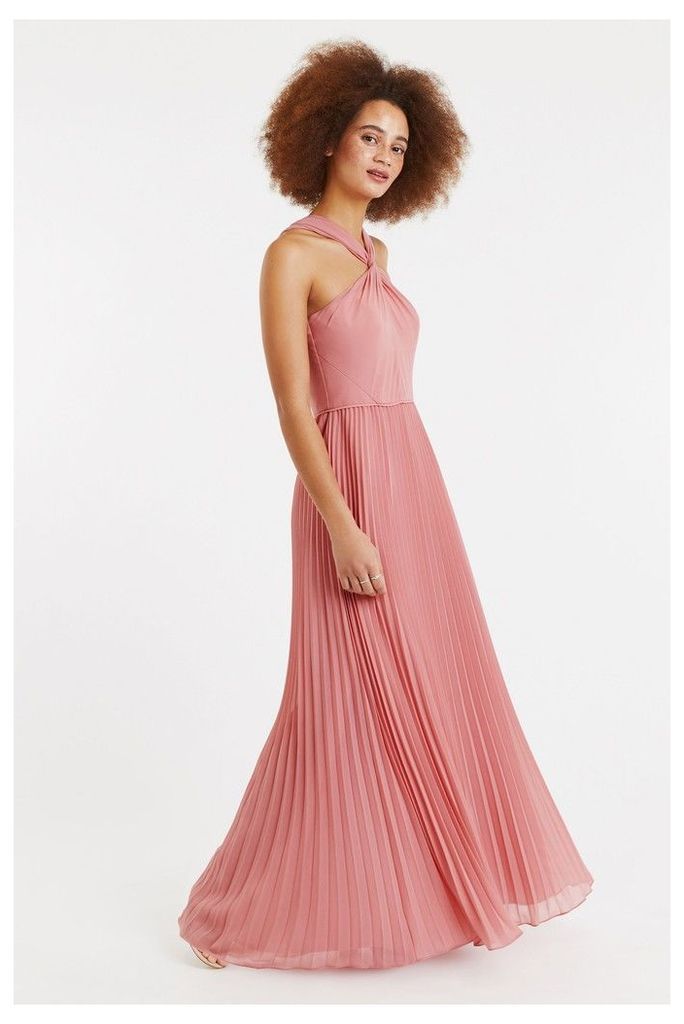 Womens Oasis Pink Twist Neck Pleat Maxi Dress -  Pink