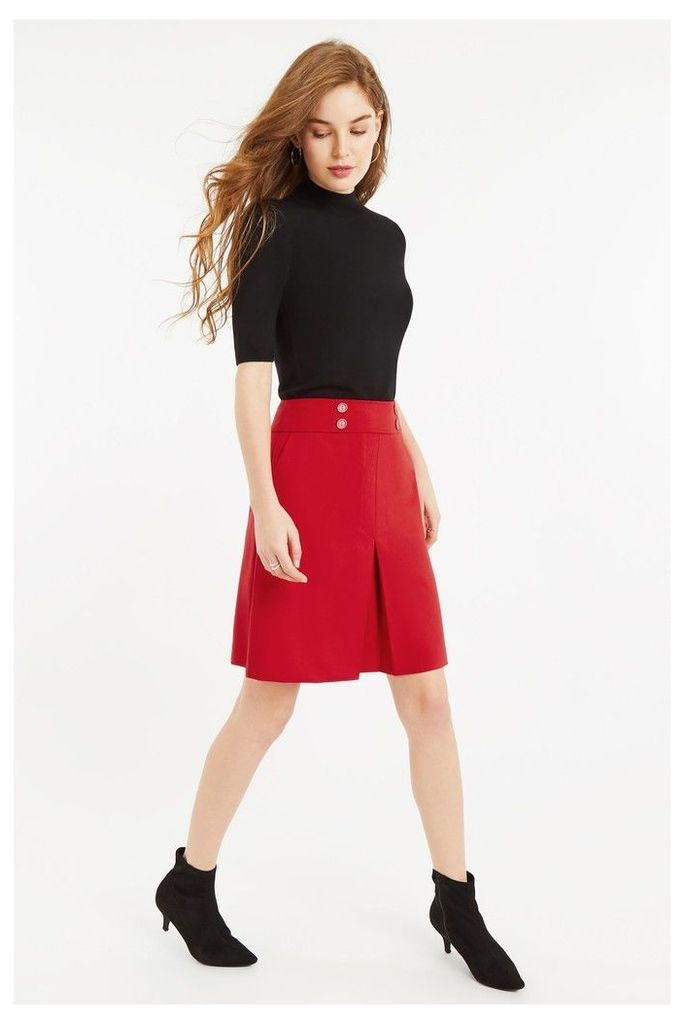 Womens Oasis Red Button Detail Skirt -  Red