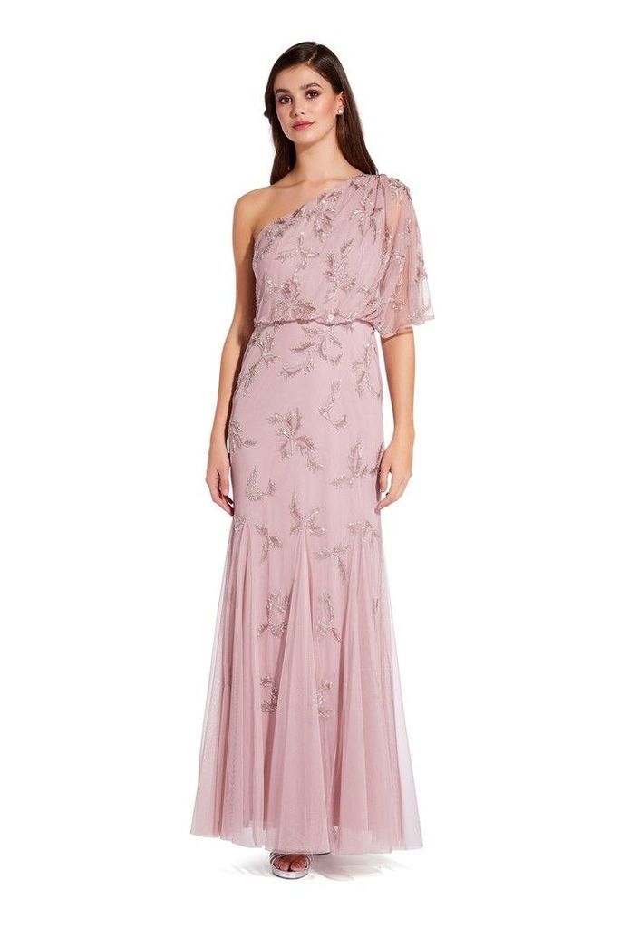 Womens Adrianna Papell Pink Beaded Long Dress -  Pink