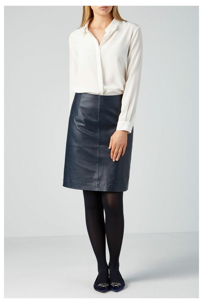 Womens Pure Collection Blue Leather A-Line Skirt -  Blue
