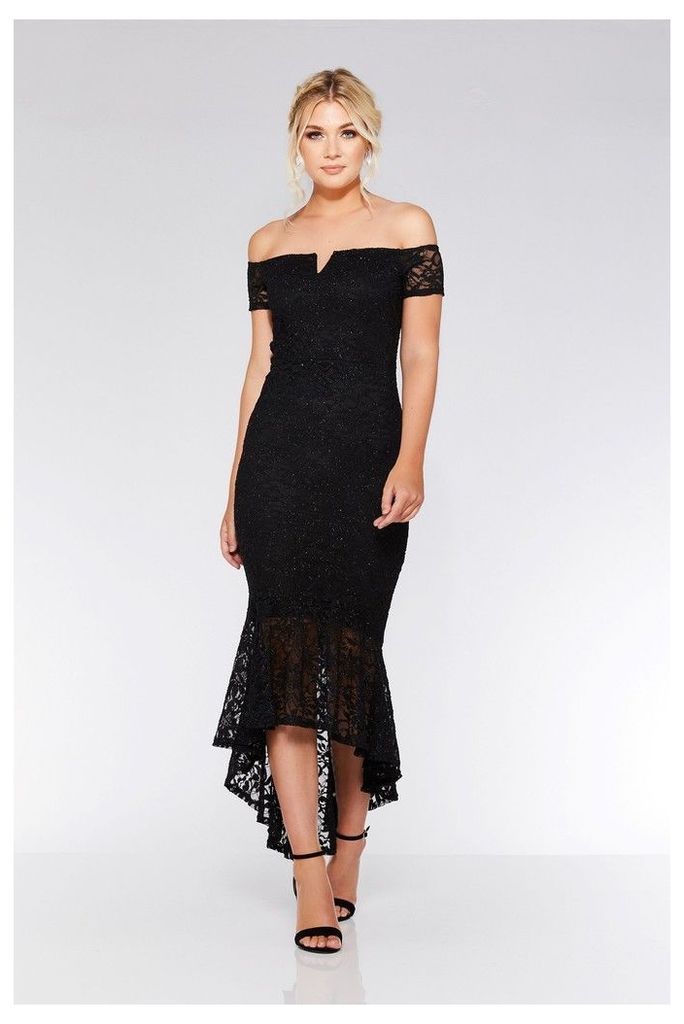 Womens Quiz Lace Dip Hem Maxi Dress -  Black