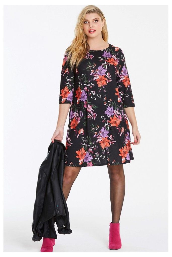 Womens Simply Be Floral Swing Dress -  Black