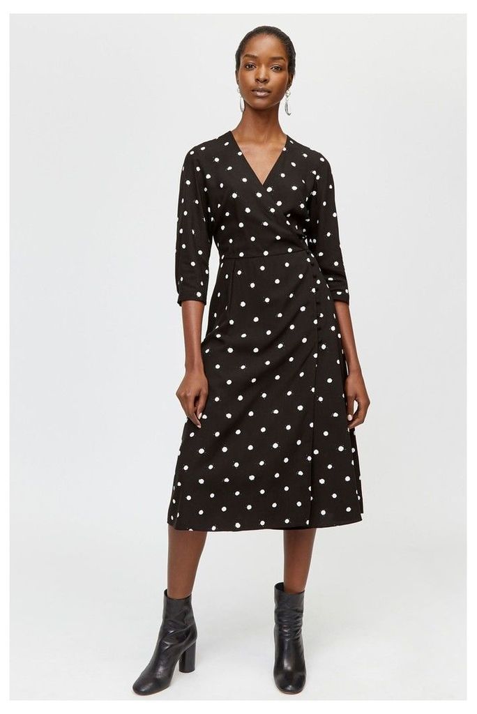 Womens Warehouse Black Spot Print Midi Dress -  Black