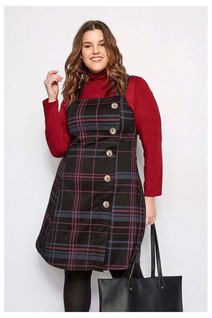 Womens Yours Check Pinafore -  Black