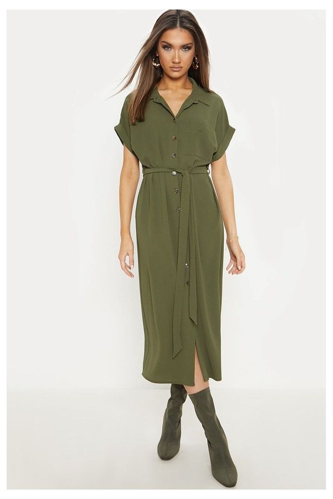 Womens PrettyLittleThing Utility Shirt Dress -  Green