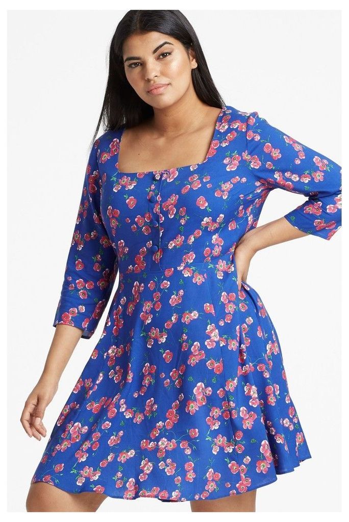 Womens Simply Be Floral Square Neck Dress -  Blue