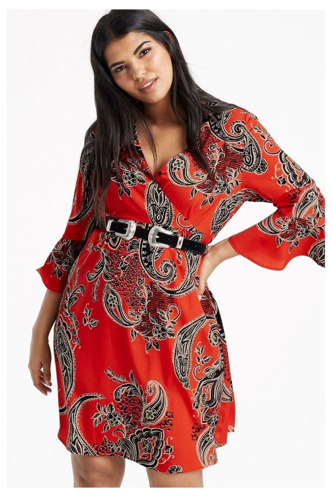 Womens Simply Be Paisley Wrap Dress -  Red