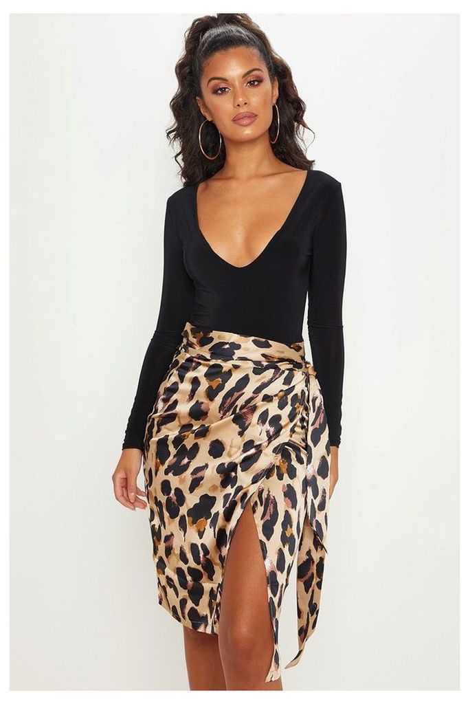 Womens PrettyLittleThing Leopard Wrap Tie Skirt -  Brown
