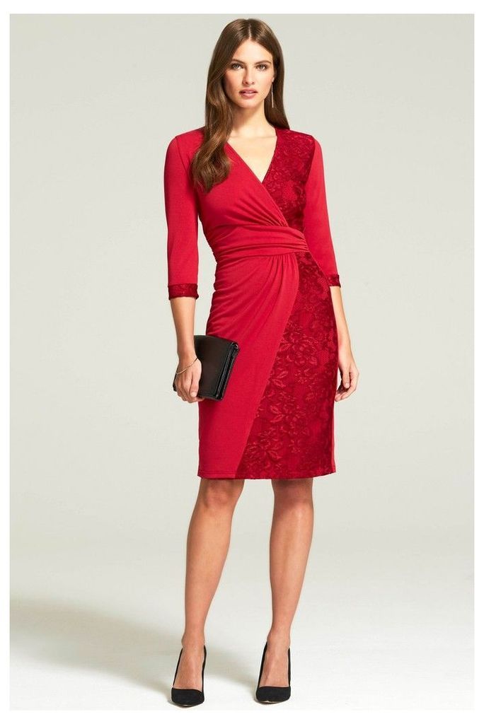 Womens HotSquash Red Lace Detail Jersey Wrap Dress -  Red