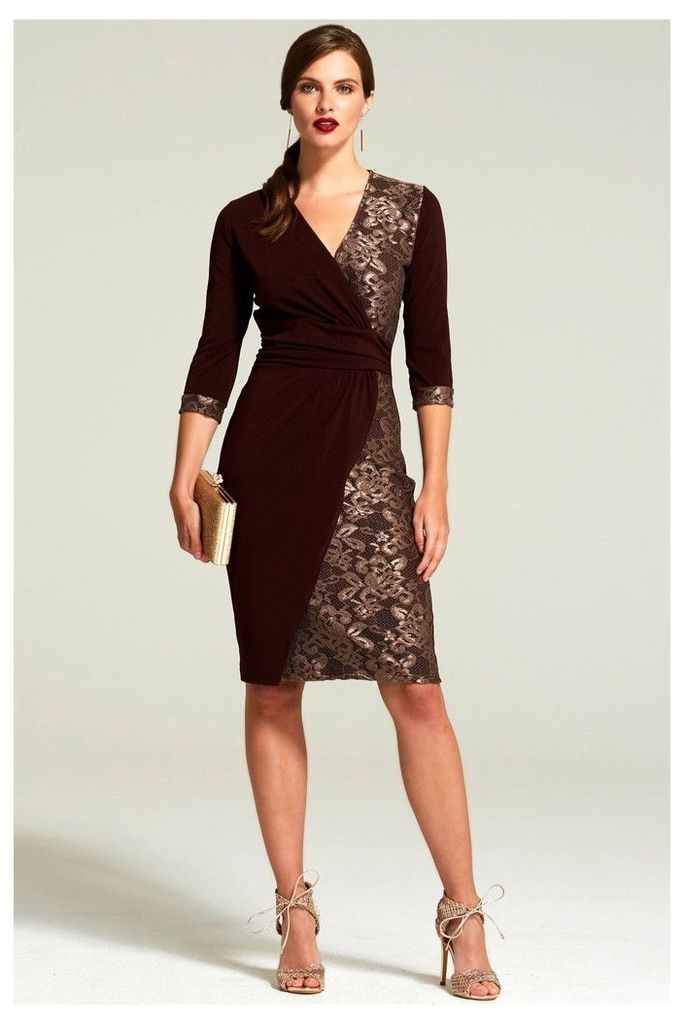 Womens HotSquash Chocolate Lace Detail Jersey Wrap Dress -  Brown