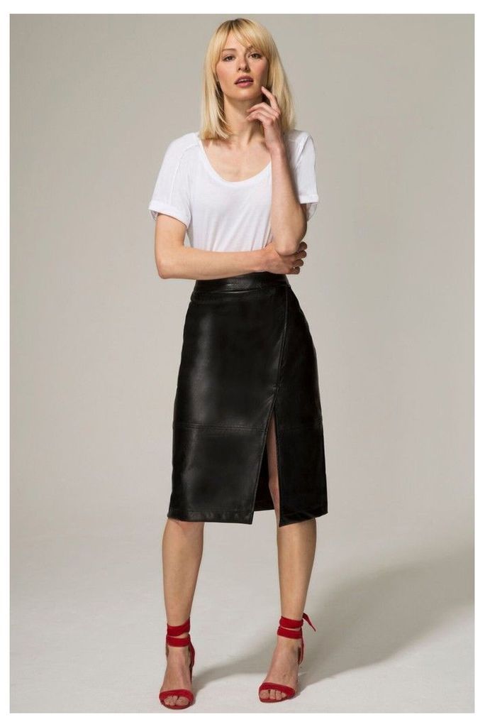 Womens HotSquash Black Leather Look Wrap Skirt -  Black