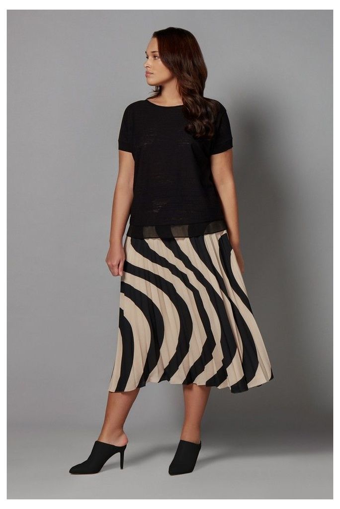 Womens Live Unlimited Black And Stone Wave Print Pleat Skirt -  Black