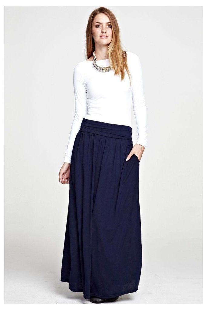 Womens HotSquash Inky Navy Luxury Roll Top Maxi Skirt -  Blue