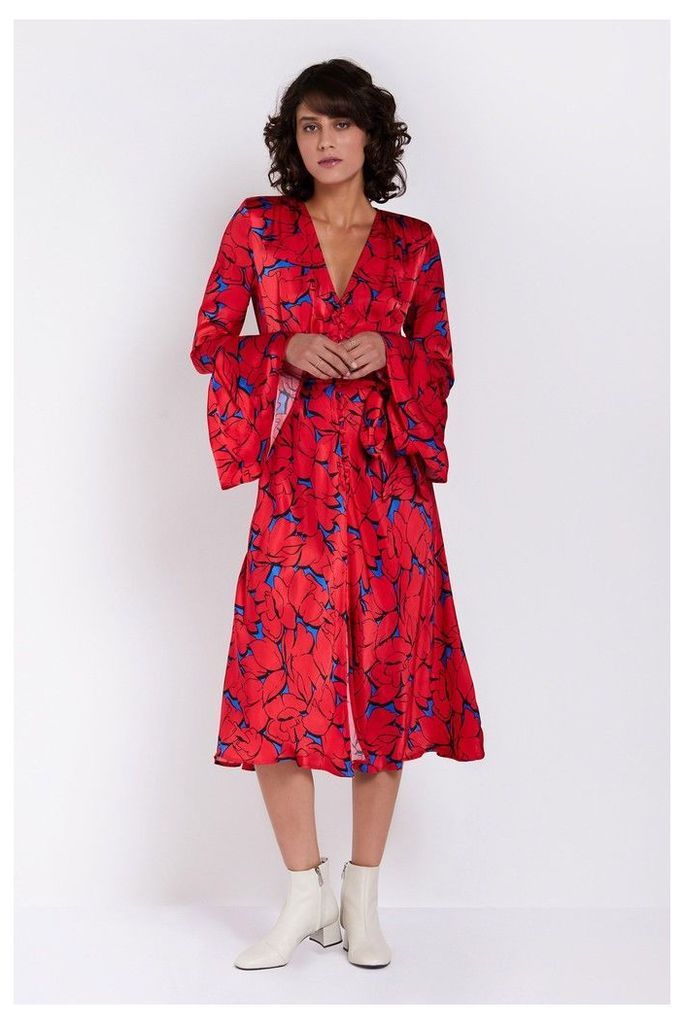 Womens Ghost London Red Printed Annabelle Satin Dress -  Red