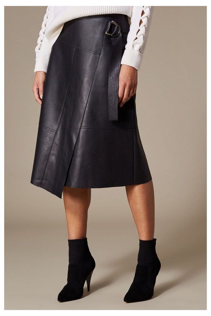 Womens Karen Millen Black Faux Leather Wrap Skirt -  Black