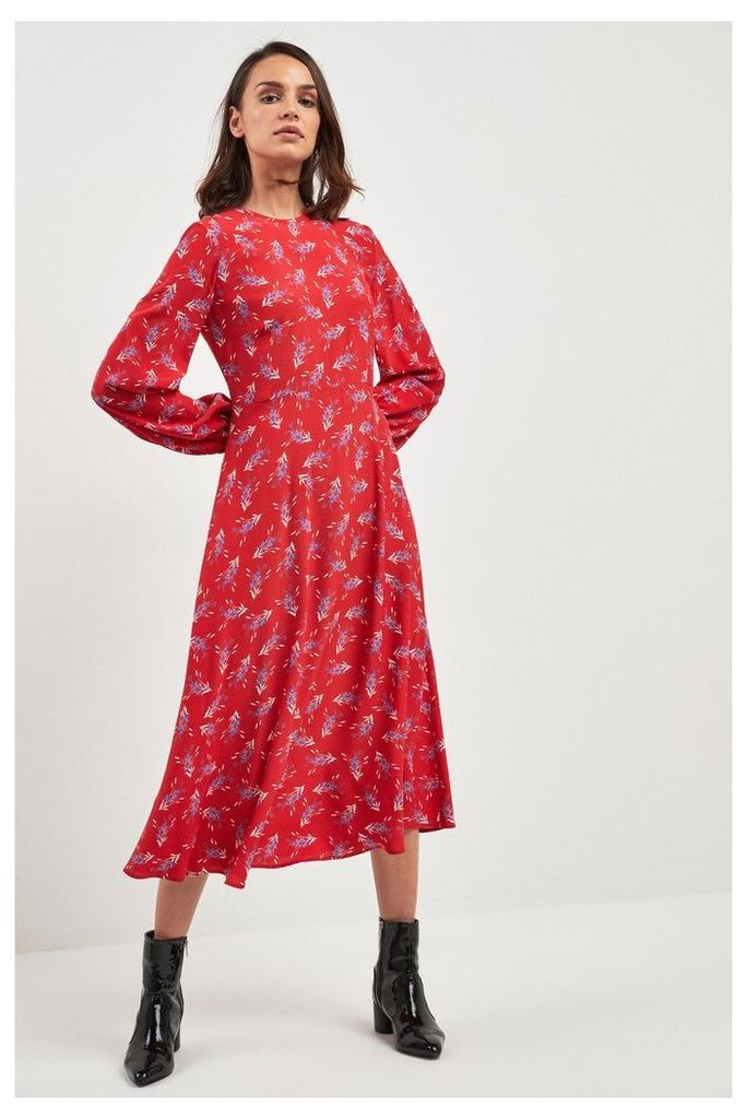 Womens Next Red Floral Midi Dress -  Red